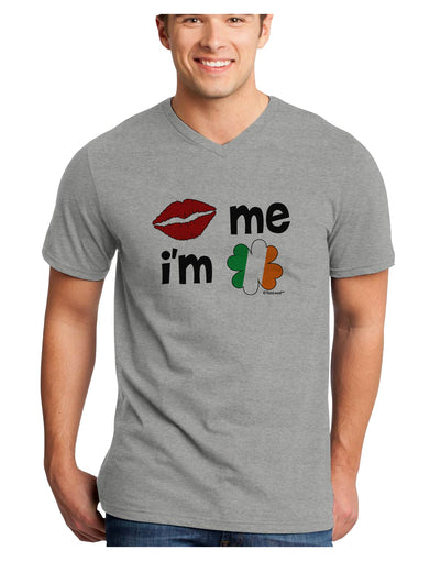 Kiss and Irish Flag Shamrock - Kiss Me I'm Irish Adult V-Neck T-shirt by TooLoud-Mens V-Neck T-Shirt-TooLoud-HeatherGray-Small-Davson Sales