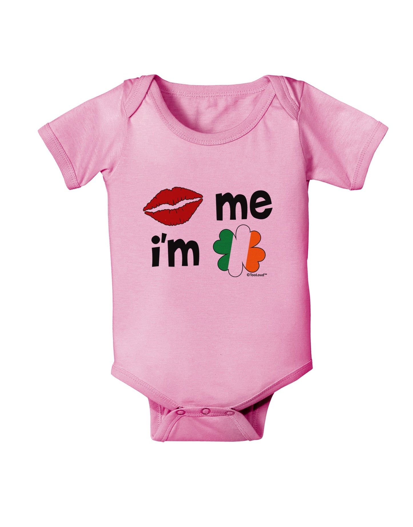 Kiss and Irish Flag Shamrock - Kiss Me I'm Irish Baby Romper Bodysuit by TooLoud-Baby Romper-TooLoud-Light-Pink-06-Months-Davson Sales