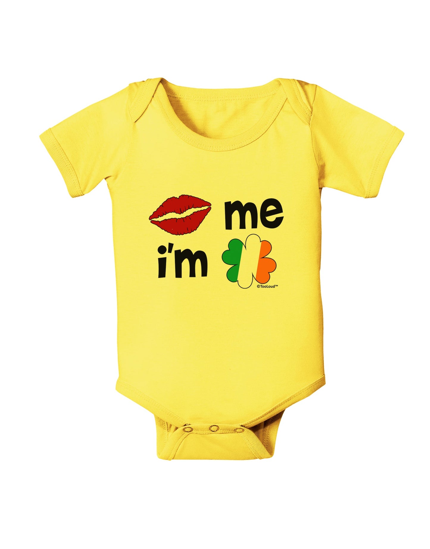 Kiss and Irish Flag Shamrock - Kiss Me I'm Irish Baby Romper Bodysuit by TooLoud-Baby Romper-TooLoud-Yellow-06-Months-Davson Sales
