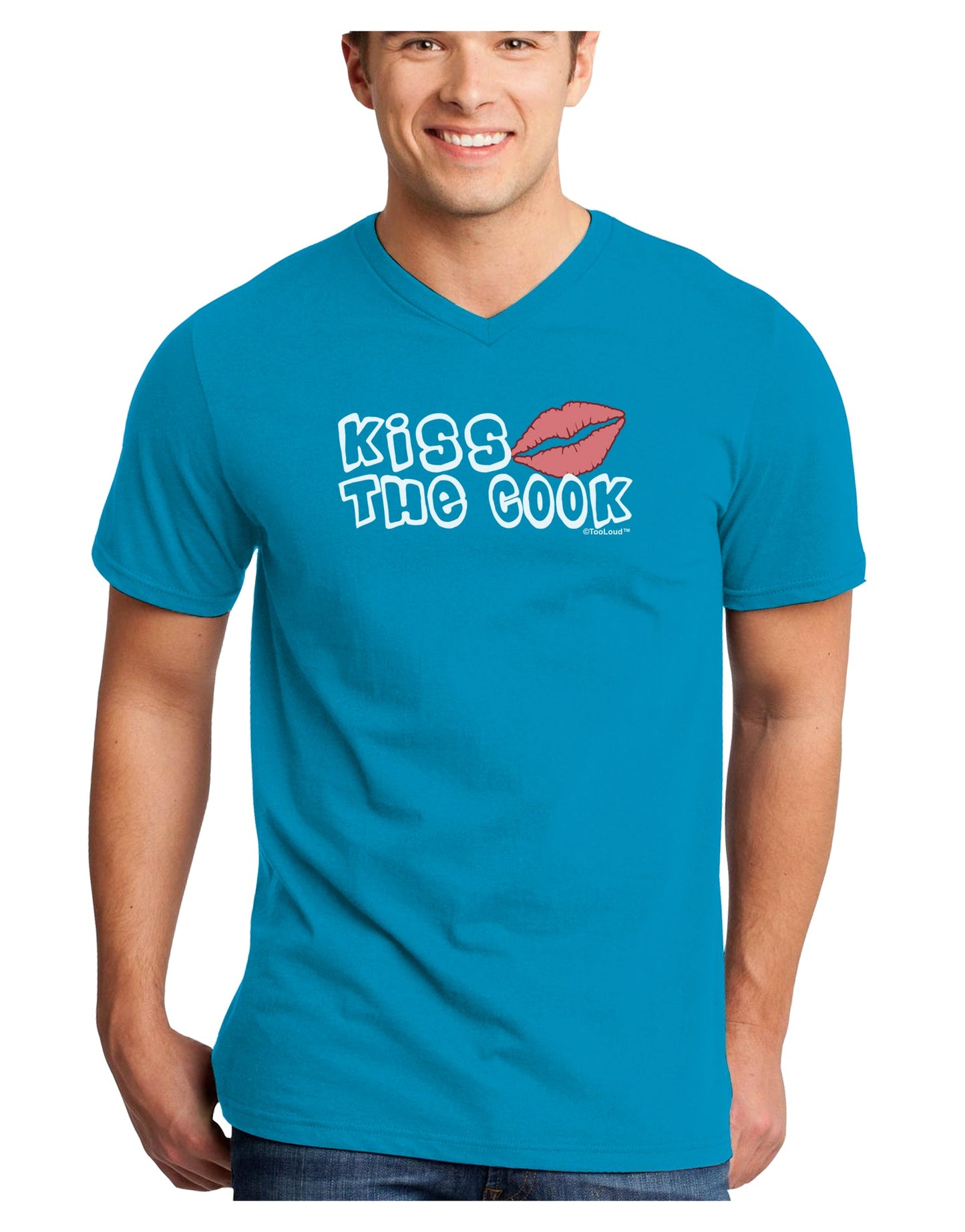 Kiss the Cook With Lips Adult Dark V-Neck T-Shirt by TooLoud-Mens V-Neck T-Shirt-TooLoud-Turquoise-Small-Davson Sales