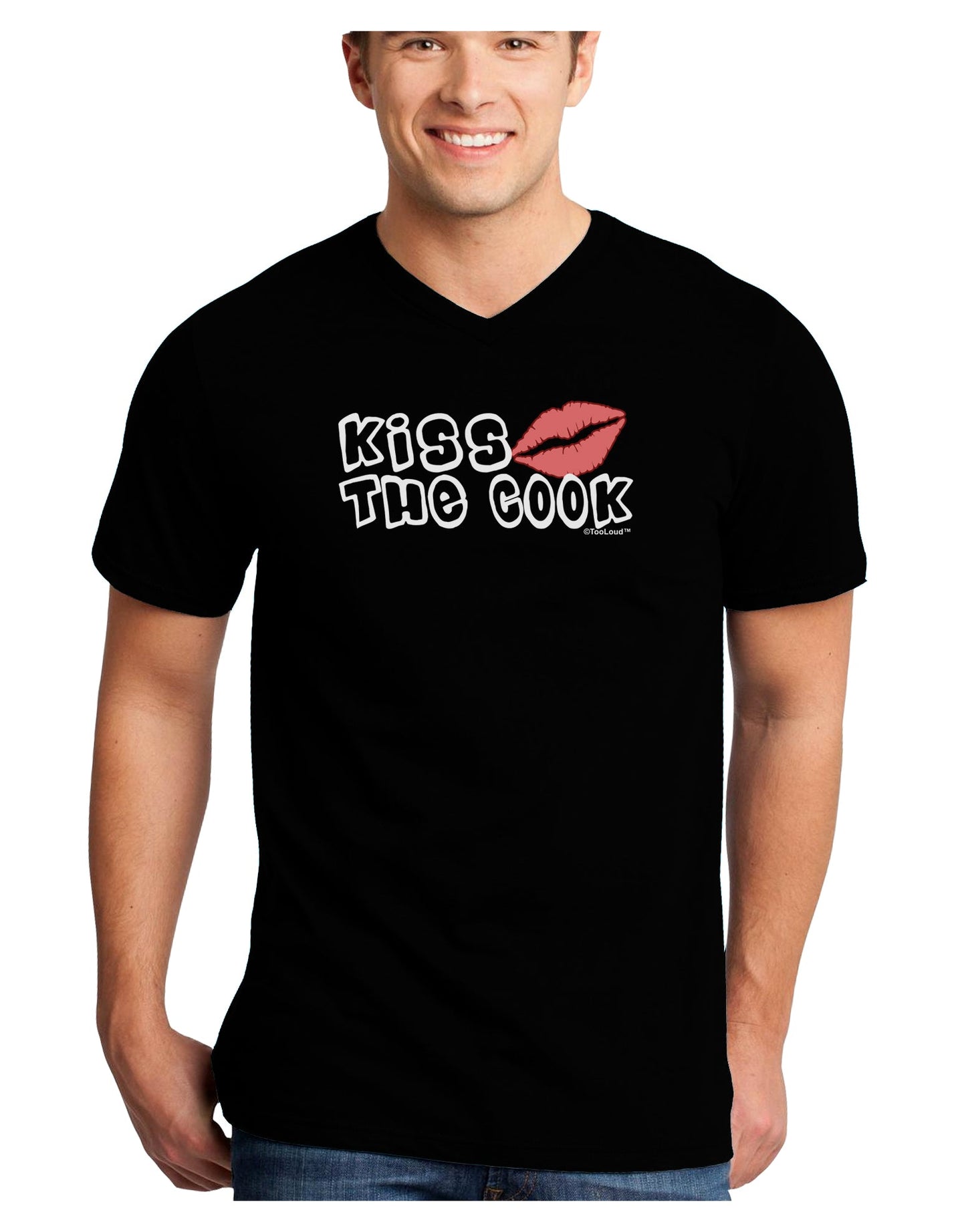 Kiss the Cook With Lips Adult Dark V-Neck T-Shirt by TooLoud-Mens V-Neck T-Shirt-TooLoud-Black-Small-Davson Sales