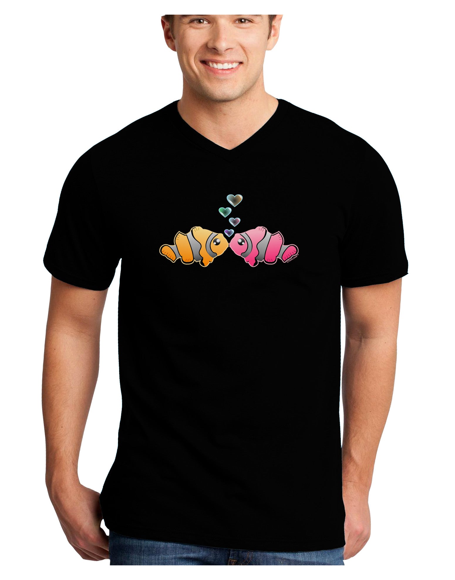 Kissy Clownfish Adult Dark V-Neck T-Shirt-Mens V-Neck T-Shirt-TooLoud-Black-Small-Davson Sales