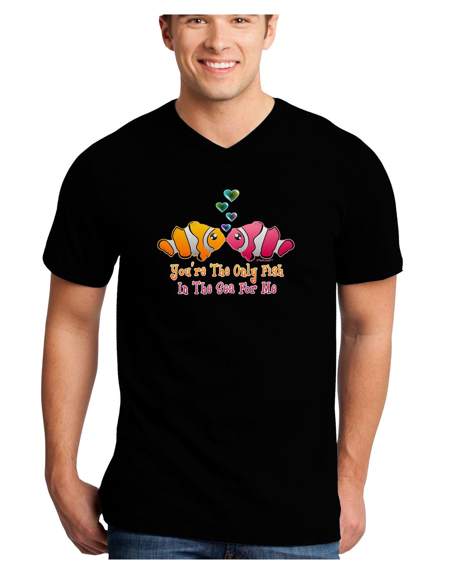 Kissy Clownfish Only Fish In The Sea Adult Dark V-Neck T-Shirt-Mens V-Neck T-Shirt-TooLoud-Black-Small-Davson Sales