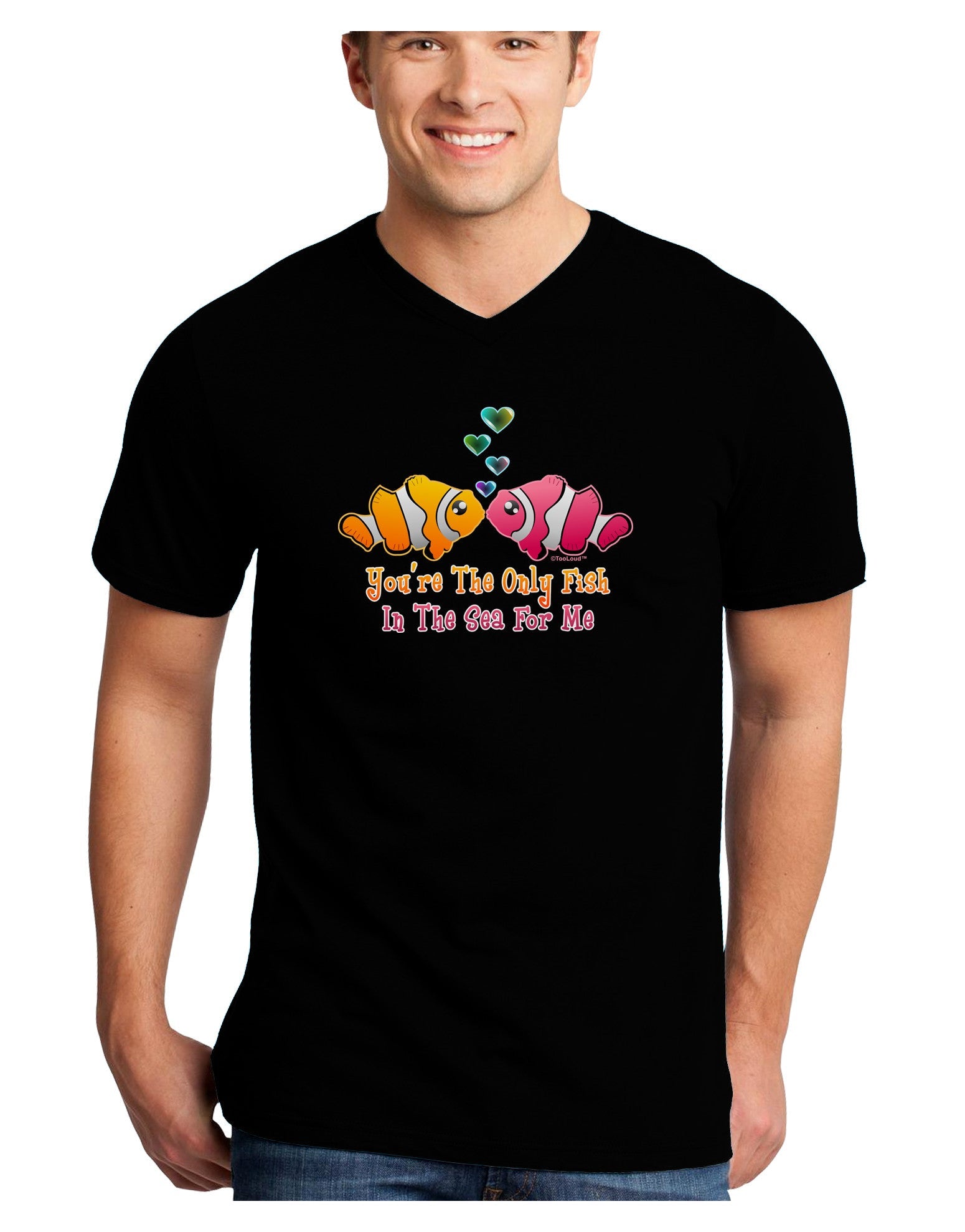 Kissy Clownfish Only Fish In The Sea Adult Dark V-Neck T-Shirt-Mens V-Neck T-Shirt-TooLoud-Black-Small-Davson Sales