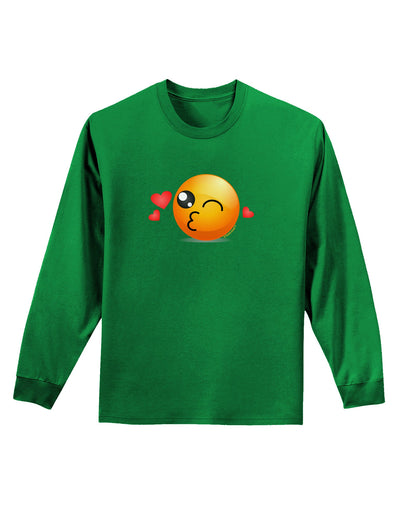 Kissy Face Emoji Adult Long Sleeve Dark T-Shirt-TooLoud-Kelly-Green-Small-Davson Sales