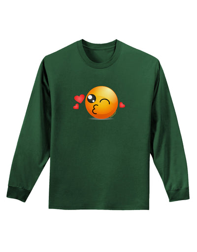Kissy Face Emoji Adult Long Sleeve Dark T-Shirt-TooLoud-Dark-Green-Small-Davson Sales