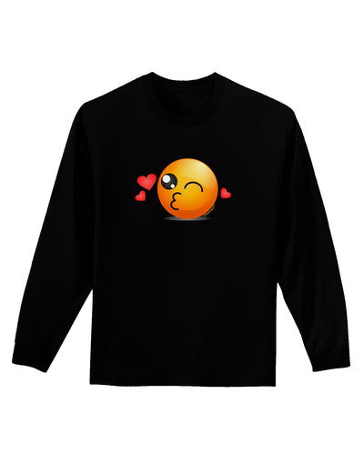 Kissy Face Emoji Adult Long Sleeve Dark T-Shirt-TooLoud-Black-Small-Davson Sales