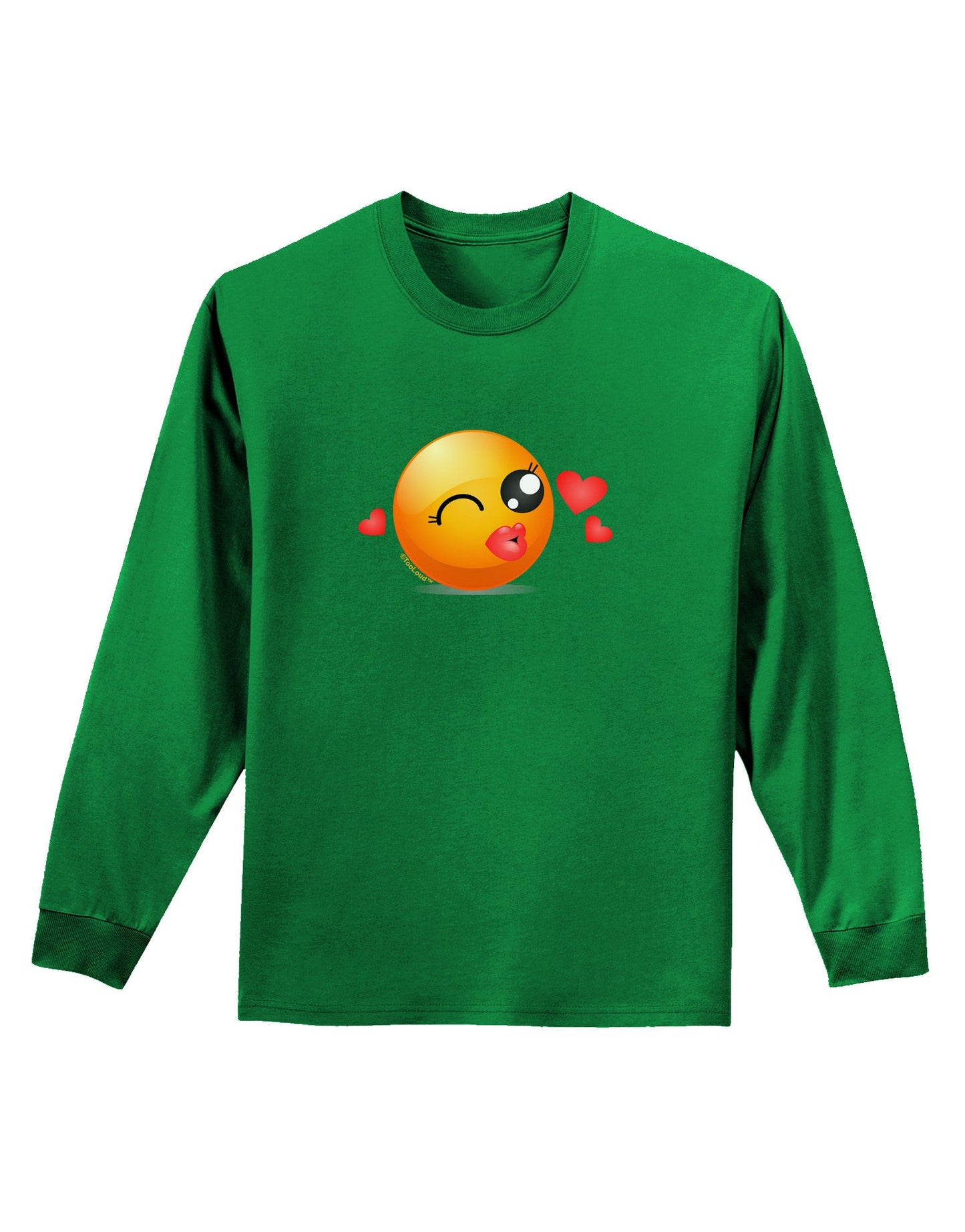 Kissy Face Emoji Girl Adult Long Sleeve Dark T-Shirt-TooLoud-Kelly-Green-Small-Davson Sales