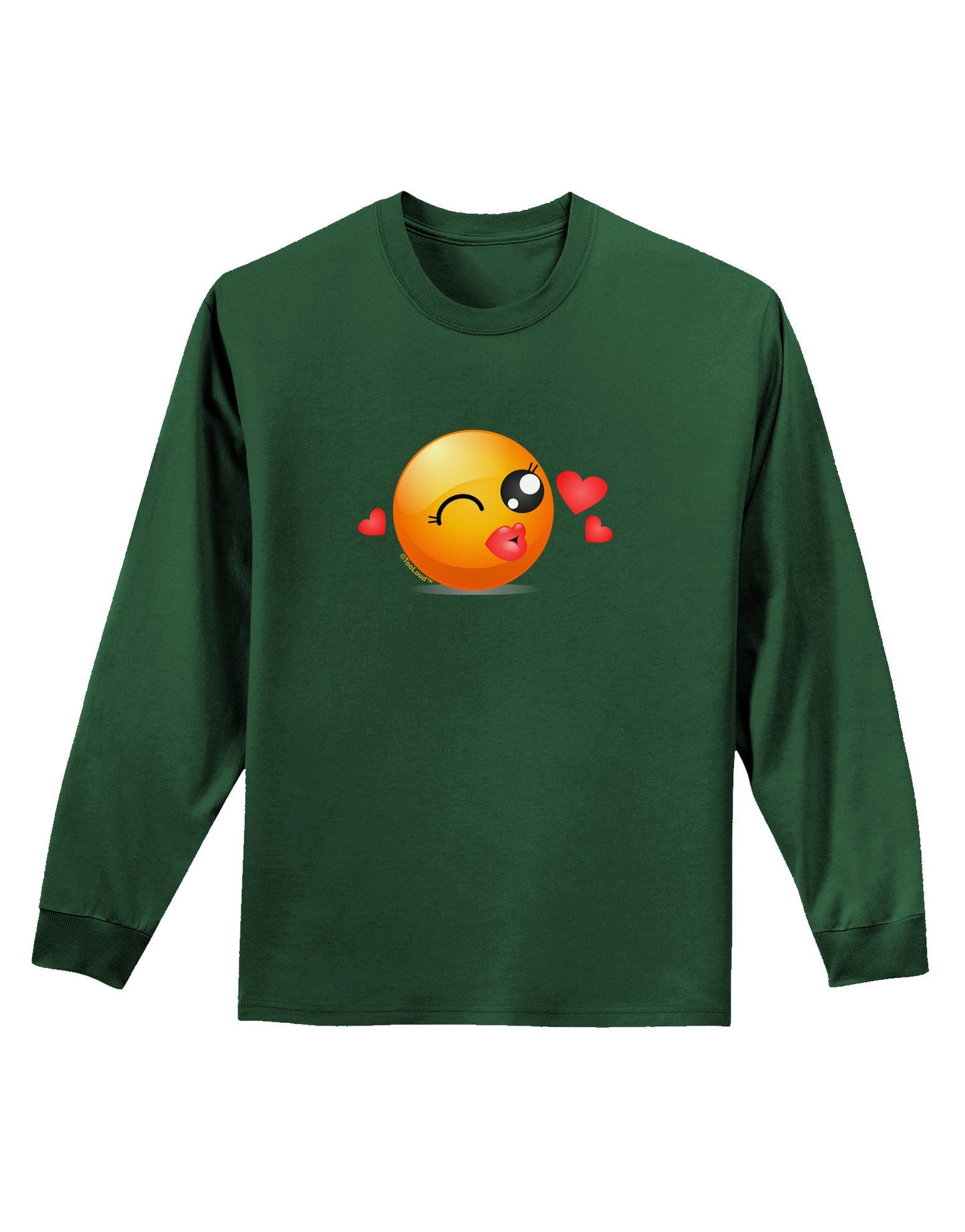 Kissy Face Emoji Girl Adult Long Sleeve Dark T-Shirt-TooLoud-Dark-Green-Small-Davson Sales