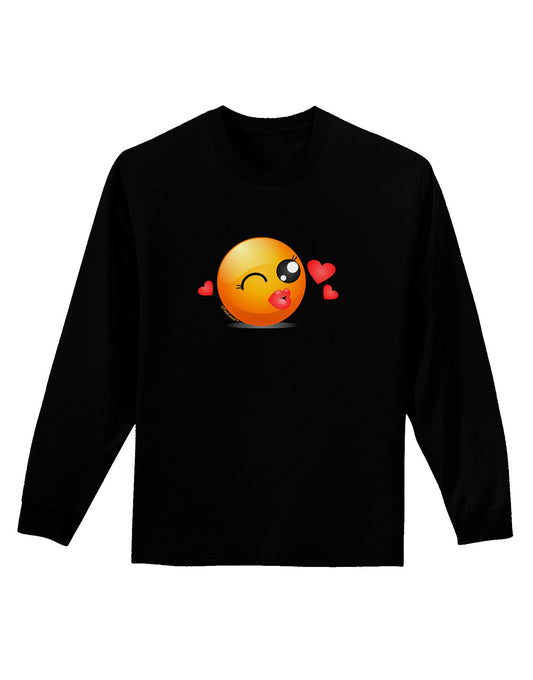 Kissy Face Emoji Girl Adult Long Sleeve Dark T-Shirt-TooLoud-Black-Small-Davson Sales
