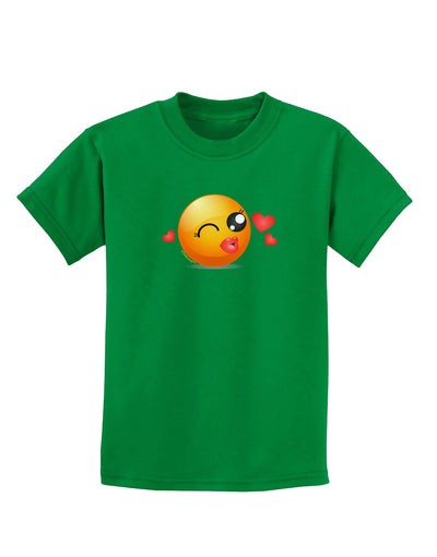 Kissy Face Emoji Girl Childrens Dark T-Shirt-Childrens T-Shirt-TooLoud-Kelly-Green-X-Small-Davson Sales