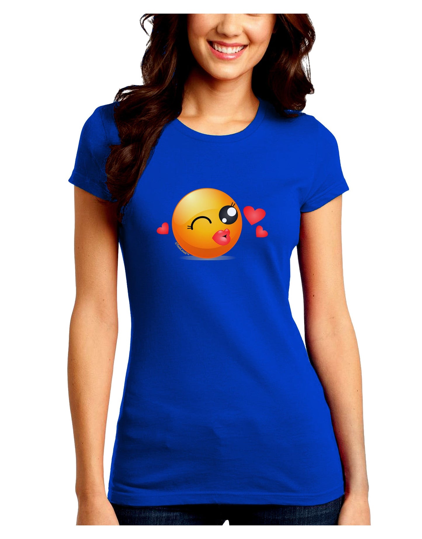 Kissy Face Emoji Girl Juniors Petite Crew Dark T-Shirt-T-Shirts Juniors Tops-TooLoud-Royal-Blue-Juniors Fitted Small-Davson Sales