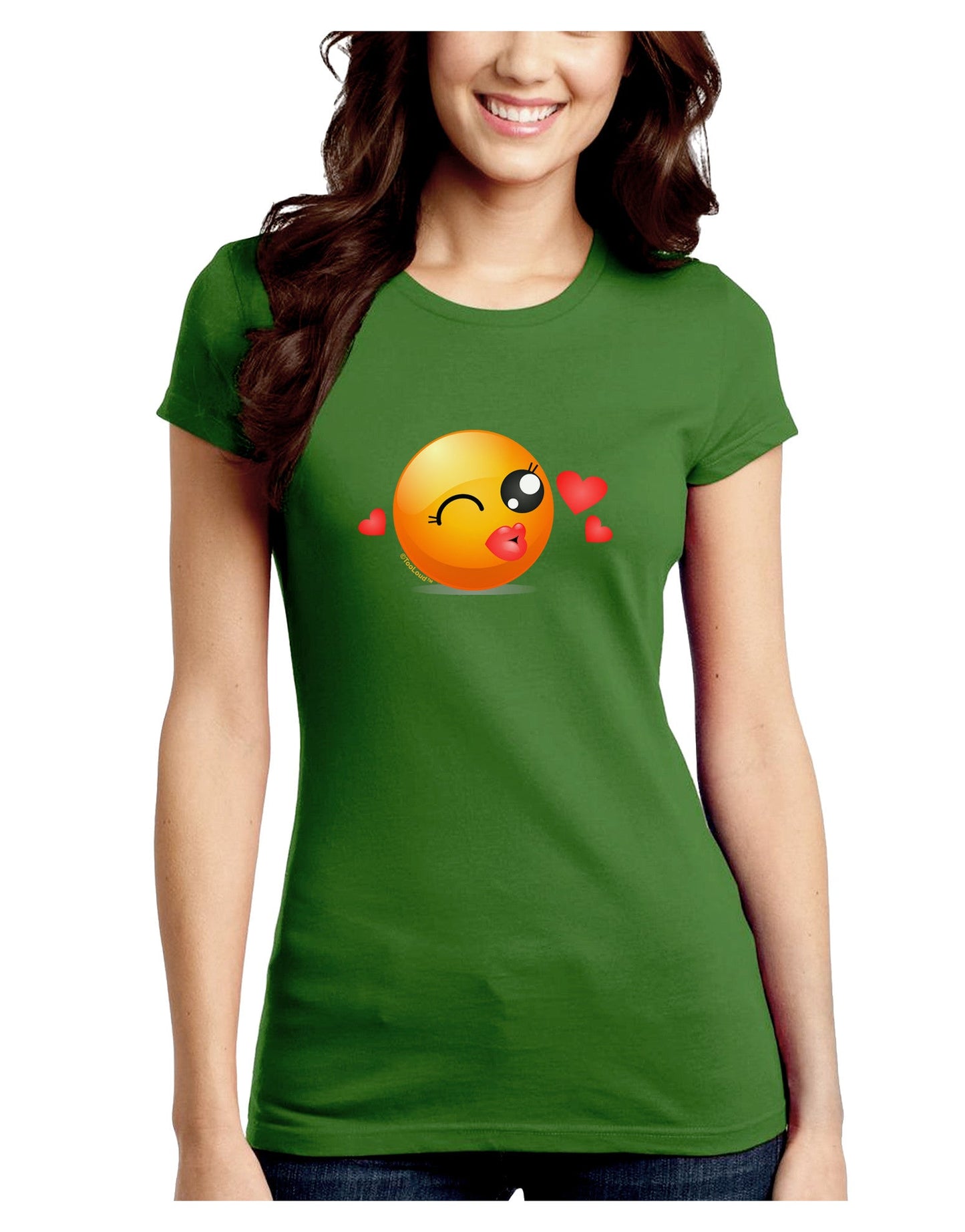 Kissy Face Emoji Girl Juniors Petite Crew Dark T-Shirt-T-Shirts Juniors Tops-TooLoud-Kiwi-Green-Juniors Fitted Small-Davson Sales