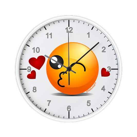 Kissy Face Emoji 10 Inch Round Wall Clock with Numbers