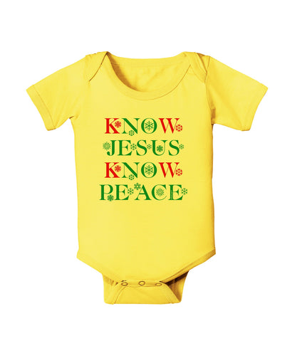 Know Jesus Know Peace Christmas Baby Romper Bodysuit-Baby Romper-TooLoud-Yellow-06-Months-Davson Sales