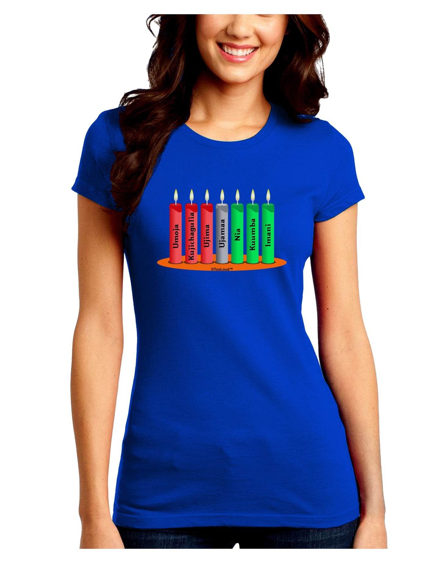 Kwanzaa Candles 7 Principles Juniors Petite Crew Dark T-Shirt-T-Shirts Juniors Tops-TooLoud-Royal-Blue-Juniors Fitted Small-Davson Sales