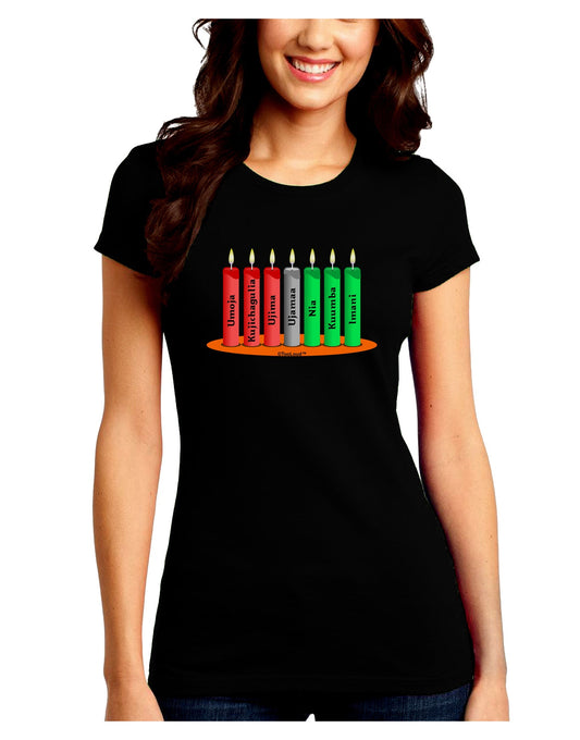 Kwanzaa Candles 7 Principles Juniors Petite Crew Dark T-Shirt-T-Shirts Juniors Tops-TooLoud-Black-Juniors Fitted Small-Davson Sales