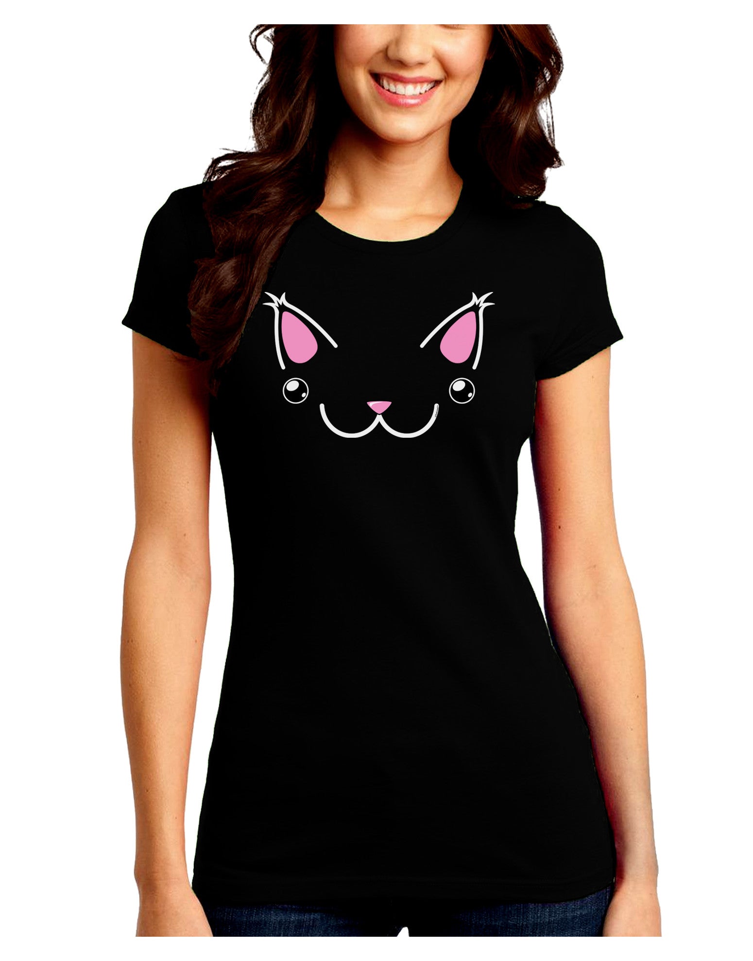 Kyu-T Ears - Kawa the Cute Critter Juniors Crew Dark T-Shirt-T-Shirts Juniors Tops-TooLoud-Black-Juniors Fitted Small-Davson Sales