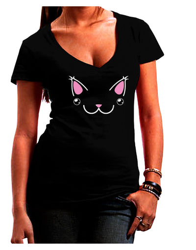 Kyu-T Ears - Kawa the Cute Critter Juniors V-Neck Dark T-Shirt-Womens V-Neck T-Shirts-TooLoud-Black-Small-Davson Sales