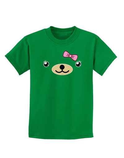 Kyu-T Face - Beartholomea Cute Girl Bear Childrens Dark T-Shirt-Childrens T-Shirt-TooLoud-Kelly-Green-X-Small-Davson Sales