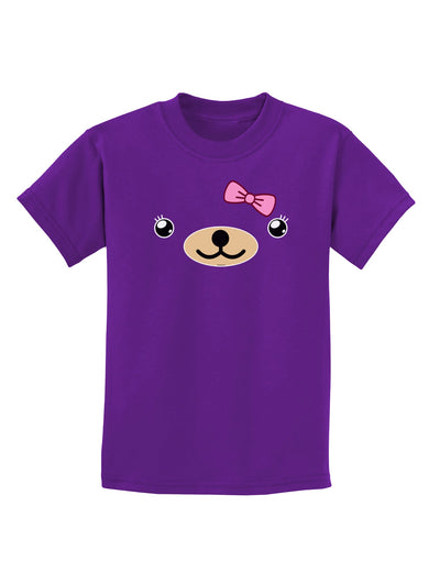 Kyu-T Face - Beartholomea Cute Girl Bear Childrens Dark T-Shirt-Childrens T-Shirt-TooLoud-Purple-X-Small-Davson Sales