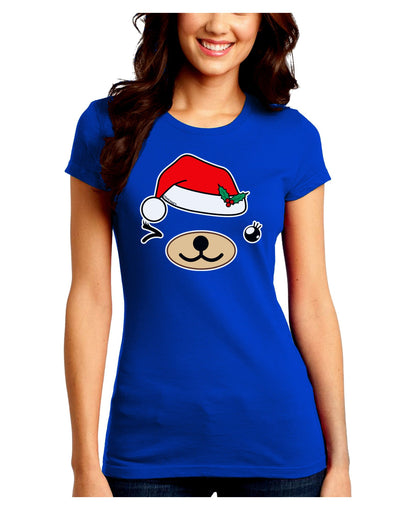 Kyu-T Face Beartholomea Santa Girl Bear Juniors Crew Dark T-Shirt-T-Shirts Juniors Tops-TooLoud-Royal-Blue-Juniors Fitted Small-Davson Sales