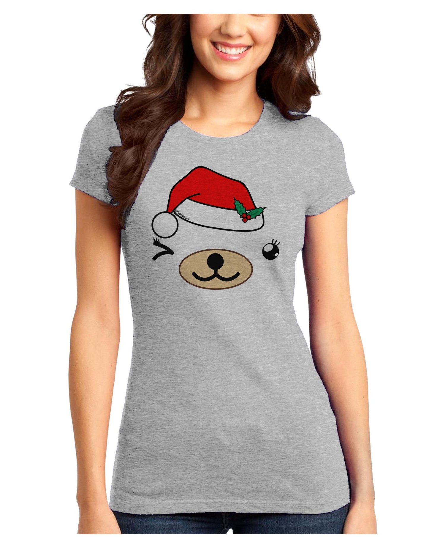 Kyu-T Face Beartholomea Santa Girl Bear Juniors T-Shirt-Womens Juniors T-Shirt-TooLoud-Ash-Gray-Juniors Fitted X-Small-Davson Sales