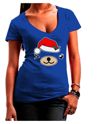 Kyu-T Face Beartholomea Santa Girl Bear Juniors V-Neck Dark T-Shirt-Womens V-Neck T-Shirts-TooLoud-Royal-Blue-Juniors Fitted Small-Davson Sales