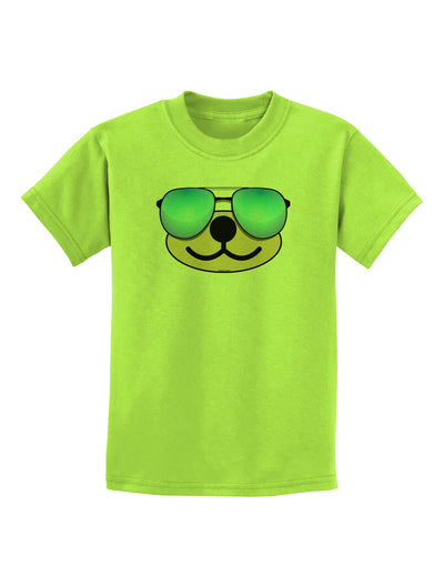 Kyu-T Face - Beartholomew Cool Sunglasses Childrens T-Shirt-Childrens T-Shirt-TooLoud-Lime-Green-X-Small-Davson Sales