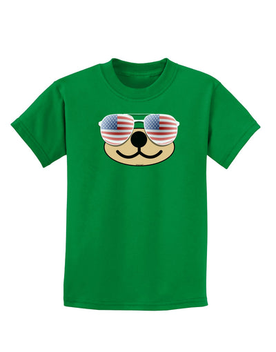 Kyu-T Face - Beartholomew Patriotic Sunglasses Childrens Dark T-Shirt-Childrens T-Shirt-TooLoud-Kelly-Green-X-Small-Davson Sales