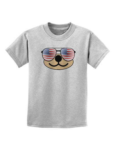 Kyu-T Face - Beartholomew Patriotic Sunglasses Childrens T-Shirt-Childrens T-Shirt-TooLoud-AshGray-X-Small-Davson Sales