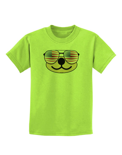 Kyu-T Face - Beartholomew Patriotic Sunglasses Childrens T-Shirt-Childrens T-Shirt-TooLoud-Lime-Green-X-Small-Davson Sales