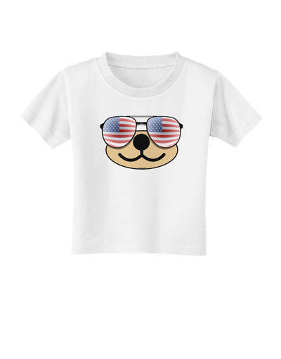 Kyu-T Face - Beartholomew Patriotic Sunglasses Toddler T-Shirt-Toddler T-Shirt-TooLoud-White-2T-Davson Sales