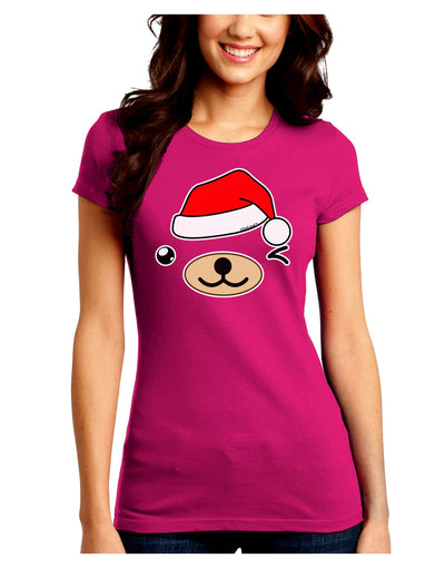 Kyu-T Face Beartholomew Santa Boy Bear Juniors Crew Dark T-Shirt-T-Shirts Juniors Tops-TooLoud-Hot-Pink-Juniors Fitted Small-Davson Sales