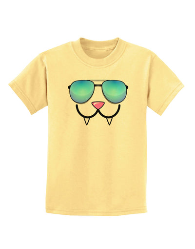 Kyu-T Face - Fangs Cool Sunglasses Childrens T-Shirt-Childrens T-Shirt-TooLoud-Daffodil-Yellow-X-Small-Davson Sales