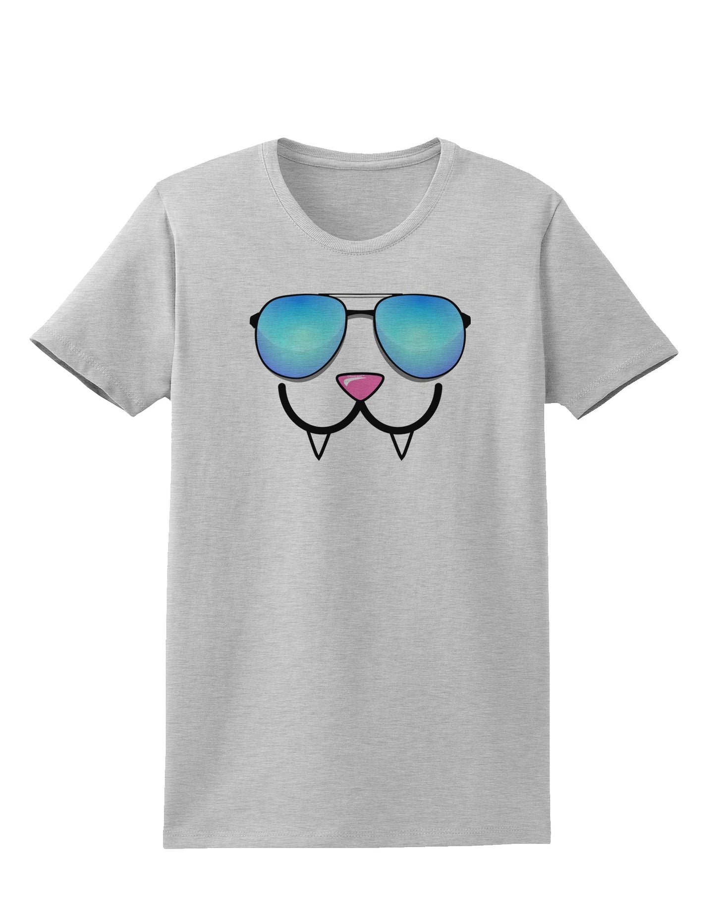 Kyu-T Face - Fangs Cool Sunglasses Womens T-Shirt-Womens T-Shirt-TooLoud-AshGray-X-Small-Davson Sales