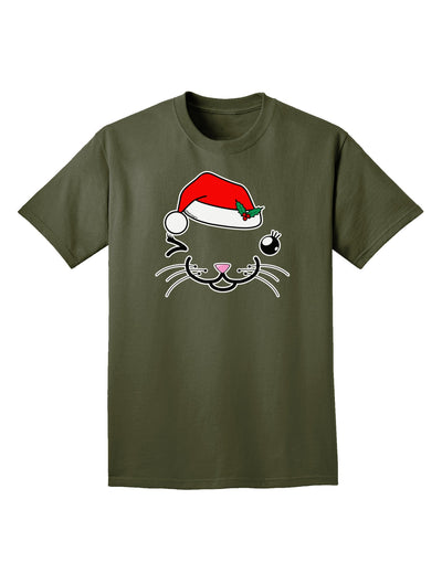 Kyu-T Face Kattia Santa Hat Girl Cat Adult Dark T-Shirt-Mens T-Shirt-TooLoud-Military-Green-Small-Davson Sales