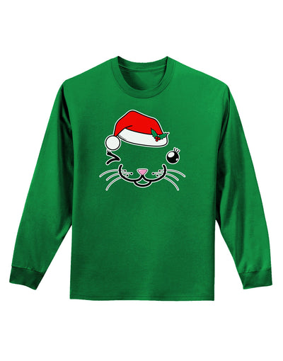 Kyu-T Face Kattia Santa Hat Girl Cat Adult Long Sleeve Dark T-Shirt-TooLoud-Kelly-Green-Small-Davson Sales