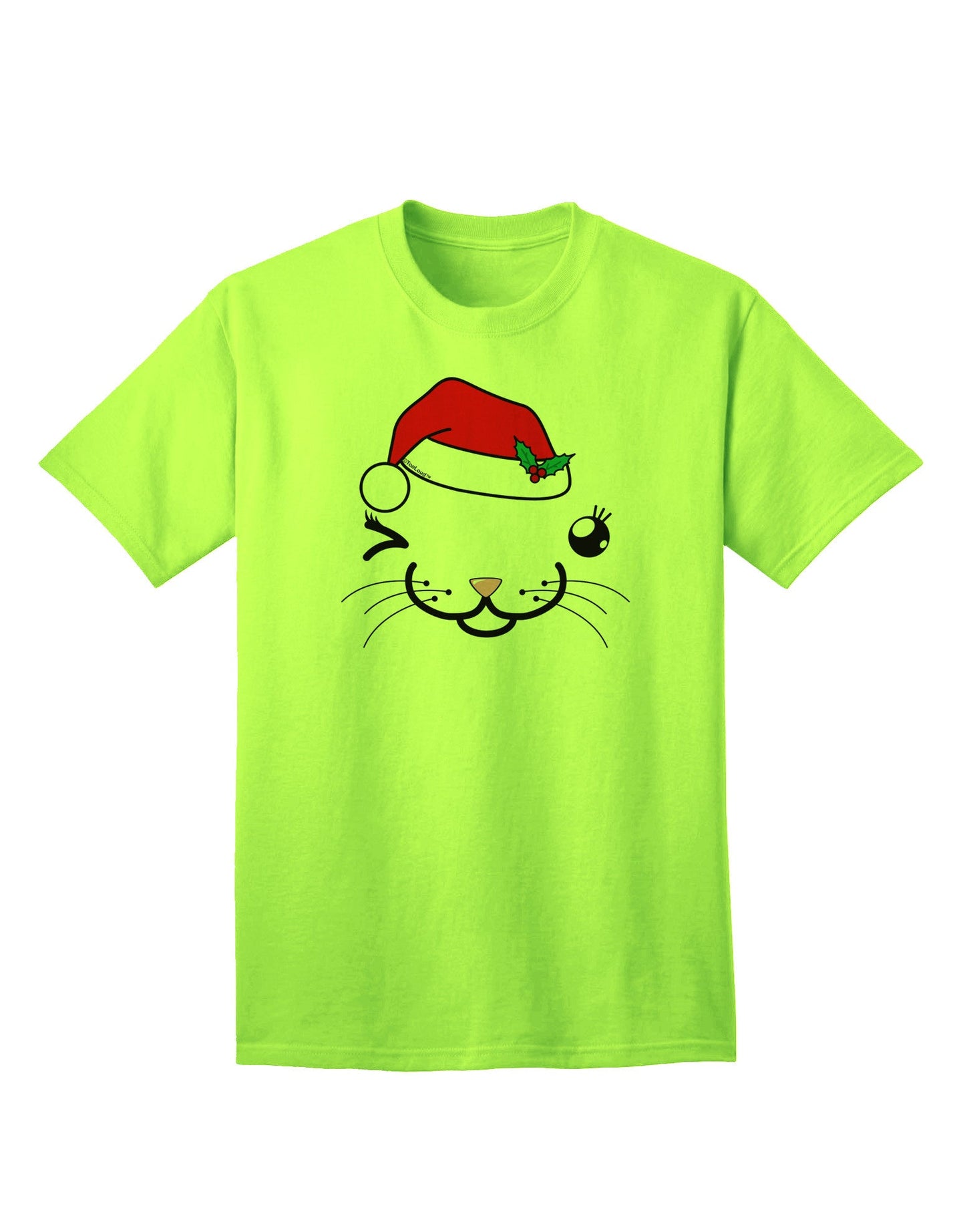Kyu-T Face Kattia Santa Hat Girl Cat Adult T-Shirt: A Festive Fashion Statement for Cat Lovers-Mens T-shirts-TooLoud-Neon-Green-Small-Davson Sales