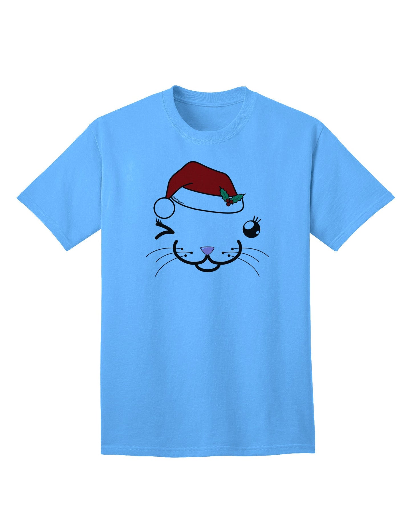 Kyu-T Face Kattia Santa Hat Girl Cat Adult T-Shirt: A Festive Fashion Statement for Cat Lovers-Mens T-shirts-TooLoud-Aquatic-Blue-Small-Davson Sales