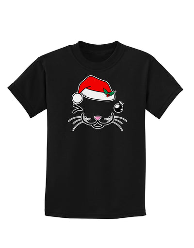 Kyu-T Face Kattia Santa Hat Girl Cat Childrens Dark T-Shirt-Childrens T-Shirt-TooLoud-Black-X-Small-Davson Sales