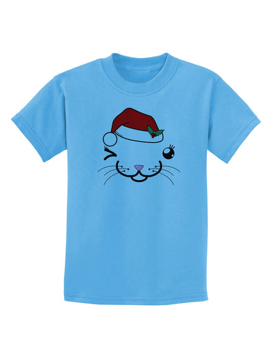 Kyu-T Face Kattia Santa Hat Girl Cat Childrens T-Shirt-Childrens T-Shirt-TooLoud-Aquatic-Blue-X-Small-Davson Sales