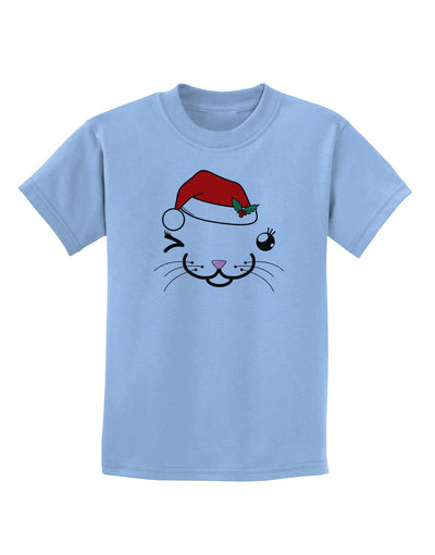 Kyu-T Face Kattia Santa Hat Girl Cat Childrens T-Shirt-Childrens T-Shirt-TooLoud-Light-Blue-X-Small-Davson Sales