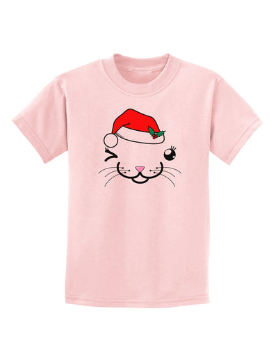 Kyu-T Face Kattia Santa Hat Girl Cat Childrens T-Shirt-Childrens T-Shirt-TooLoud-PalePink-X-Small-Davson Sales