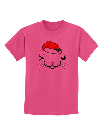 Kyu-T Face Kattia Santa Hat Girl Cat Childrens T-Shirt-Childrens T-Shirt-TooLoud-Sangria-X-Small-Davson Sales