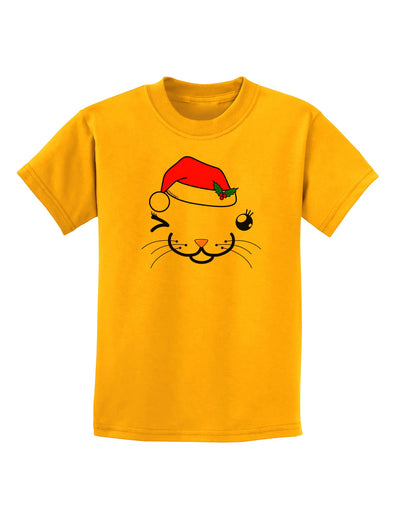 Kyu-T Face Kattia Santa Hat Girl Cat Childrens T-Shirt-Childrens T-Shirt-TooLoud-Gold-X-Small-Davson Sales