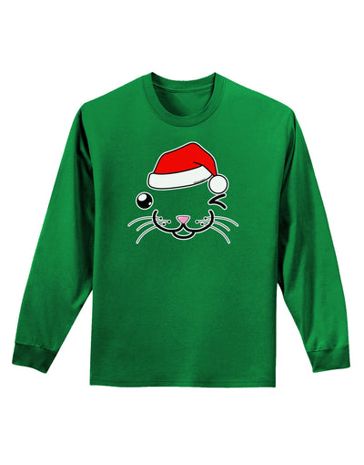 Kyu-T Face Kattio Santa Hat Boy Cat Adult Long Sleeve Dark T-Shirt-TooLoud-Kelly-Green-Small-Davson Sales