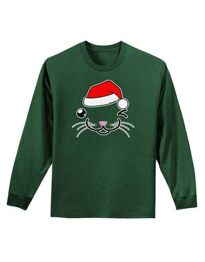 Kyu-T Face Kattio Santa Hat Boy Cat Adult Long Sleeve Dark T-Shirt-TooLoud-Dark-Green-Small-Davson Sales