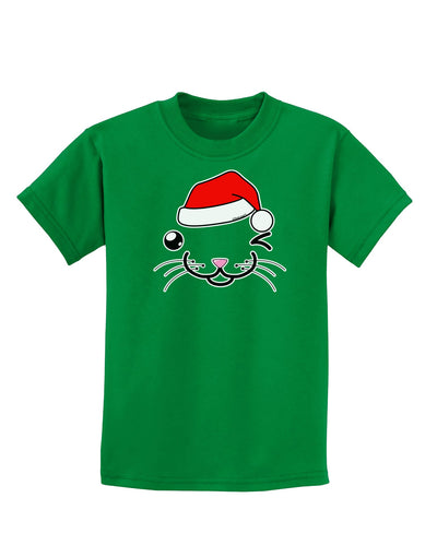 Kyu-T Face Kattio Santa Hat Boy Cat Childrens Dark T-Shirt-Childrens T-Shirt-TooLoud-Kelly-Green-X-Small-Davson Sales