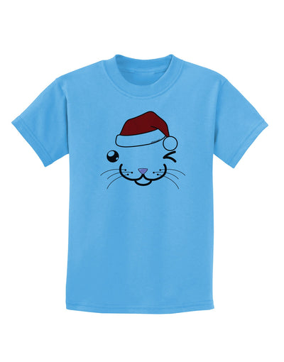 Kyu-T Face Kattio Santa Hat Boy Cat Childrens T-Shirt-Childrens T-Shirt-TooLoud-Aquatic-Blue-X-Small-Davson Sales